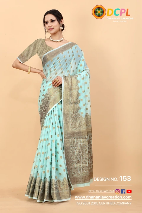 Beautiful saree sky no colour available  uploaded by Dhananjay Creations Pvt Ltd. on 2/25/2023