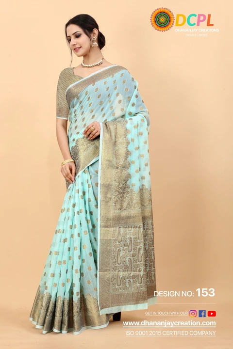 Beautiful saree sky no colour available  uploaded by Dhananjay Creations Pvt Ltd. on 2/25/2023