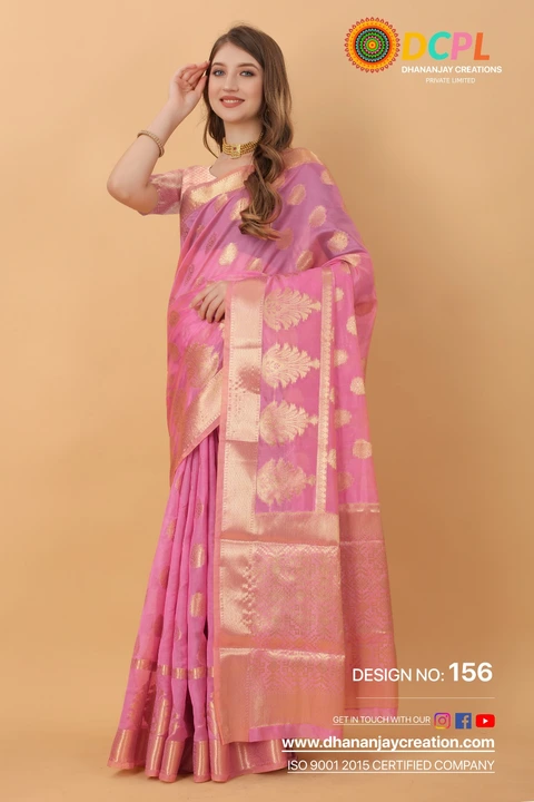 Beautiful pink saree with unstitch blouse piece  pink colour available  uploaded by Dhananjay Creations Pvt Ltd. on 2/25/2023