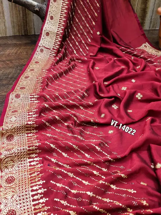 

We have made something new with Fancy vichitra  fabric full embroidery work saree with heavy Hot F uploaded by Vishal trendz 1011 avadh textile market on 2/25/2023