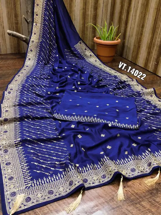 

We have made something new with Fancy vichitra  fabric full embroidery work saree with heavy Hot F uploaded by Vishal trendz 1011 avadh textile market on 2/25/2023