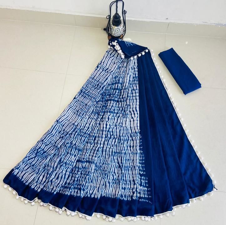 Cotton saree with pom-pom lace uploaded by business on 2/23/2021