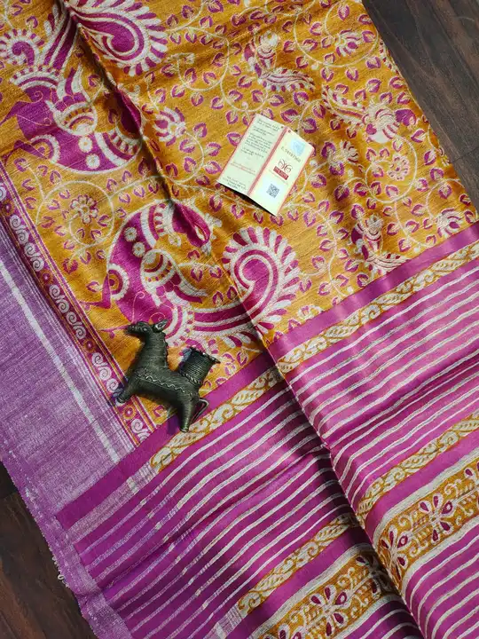 Pure Tussar Ghicha Printed Silk Saree.
Striped Blouse Pc. uploaded by Morn International on 2/25/2023