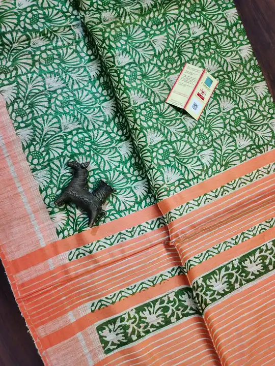 Pure Tussar Ghicha Printed Silk Saree. Striped Blouse Pc. uploaded by business on 2/25/2023