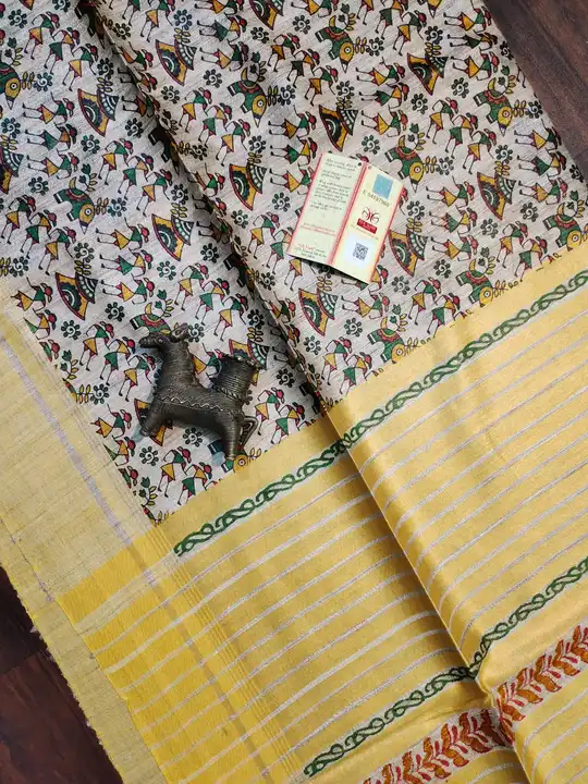 Pure Tussar Ghicha Printed Silk Saree. Striped Blouse Pc. uploaded by Morn International on 2/25/2023