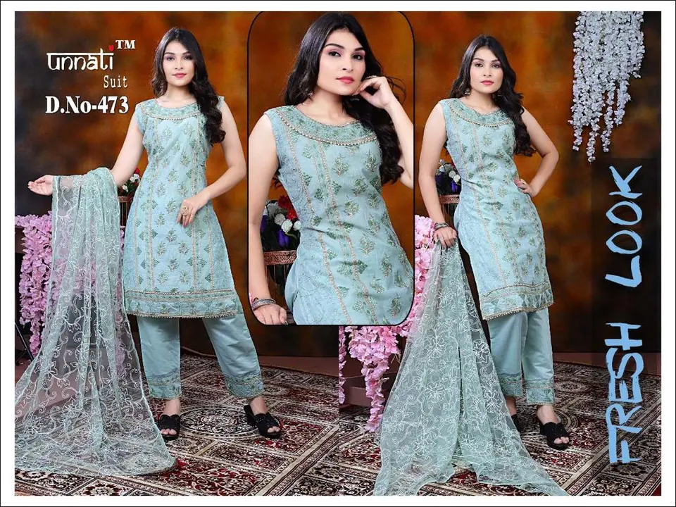 Product image with price: Rs. 875, ID: designer-chamderi-straight-cut-auit-with-heavy-dupata-aed875b6