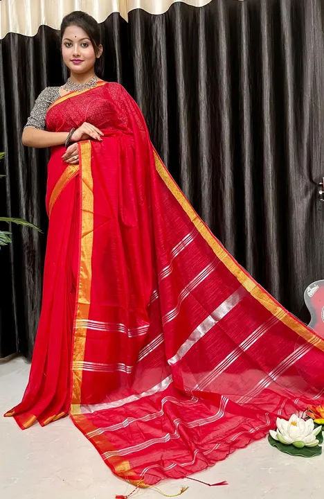 Handloom Zori Border Solid Color Cotton Saree uploaded by Milaans on 2/26/2023