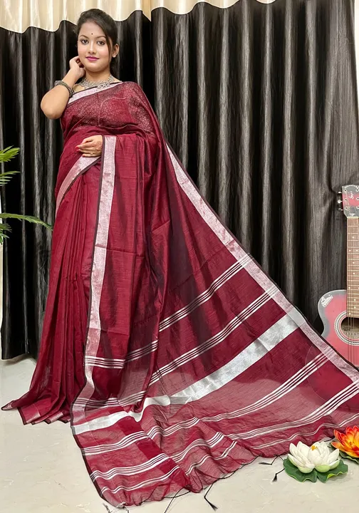 Handloom Zori Border Solid Color Cotton Saree uploaded by Milaans on 2/26/2023