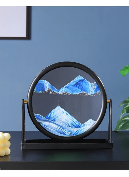 Blue Moving Sand Art Picture Décor Rotating Round Glass Frame 3D Sandscape Relaxing 10 inch uploaded by Gala Collection on 2/26/2023