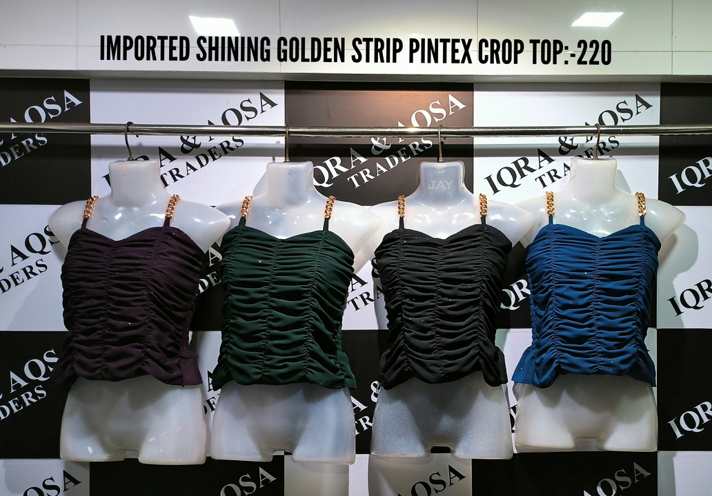 SHINING MATERIAL GOLDEN CHAIN STRIP PINTEX CROP TOP uploaded by IQRA AND AQSA TRADERS on 2/26/2023