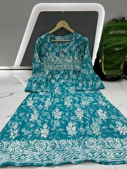 Cotton chikankari printed gown uploaded by Taana Baana on 5/30/2024