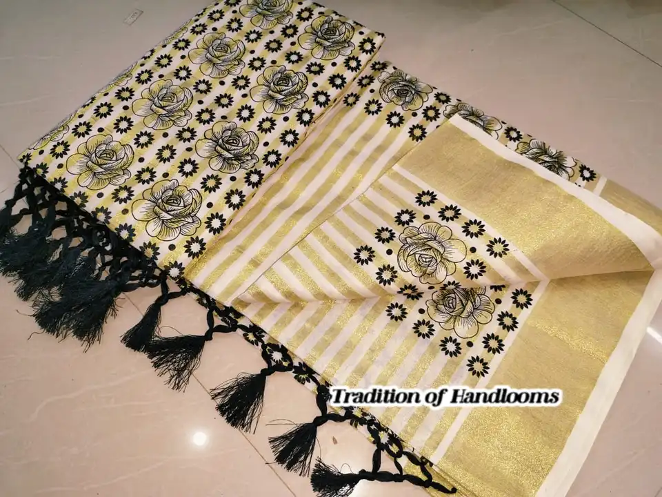 Tissue cotton kasavu kerela sarees uploaded by Maari Amman Textile on 2/26/2023