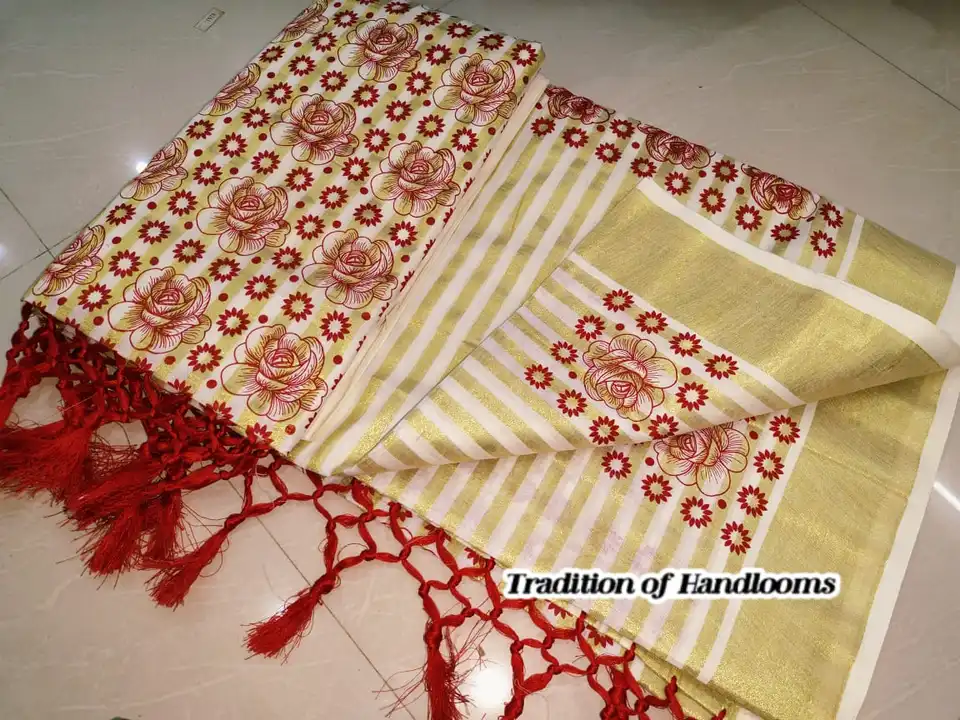Tissue cotton kasavu kerela sarees uploaded by Maari Amman Textile on 2/26/2023