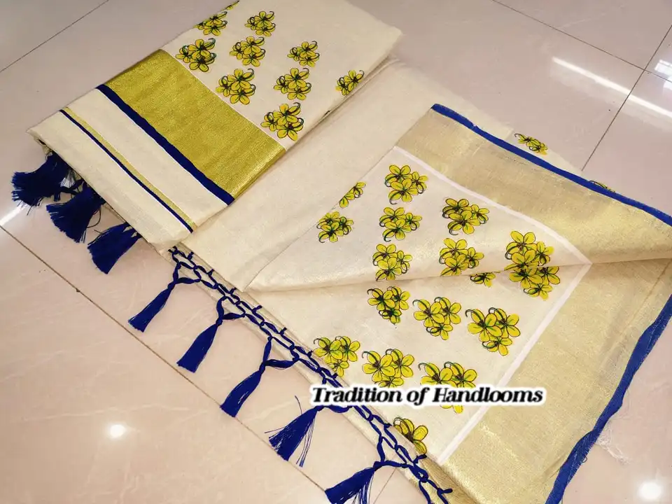 Tissue cotton kasavu kerela sarees  uploaded by Maari Amman Textile on 2/26/2023