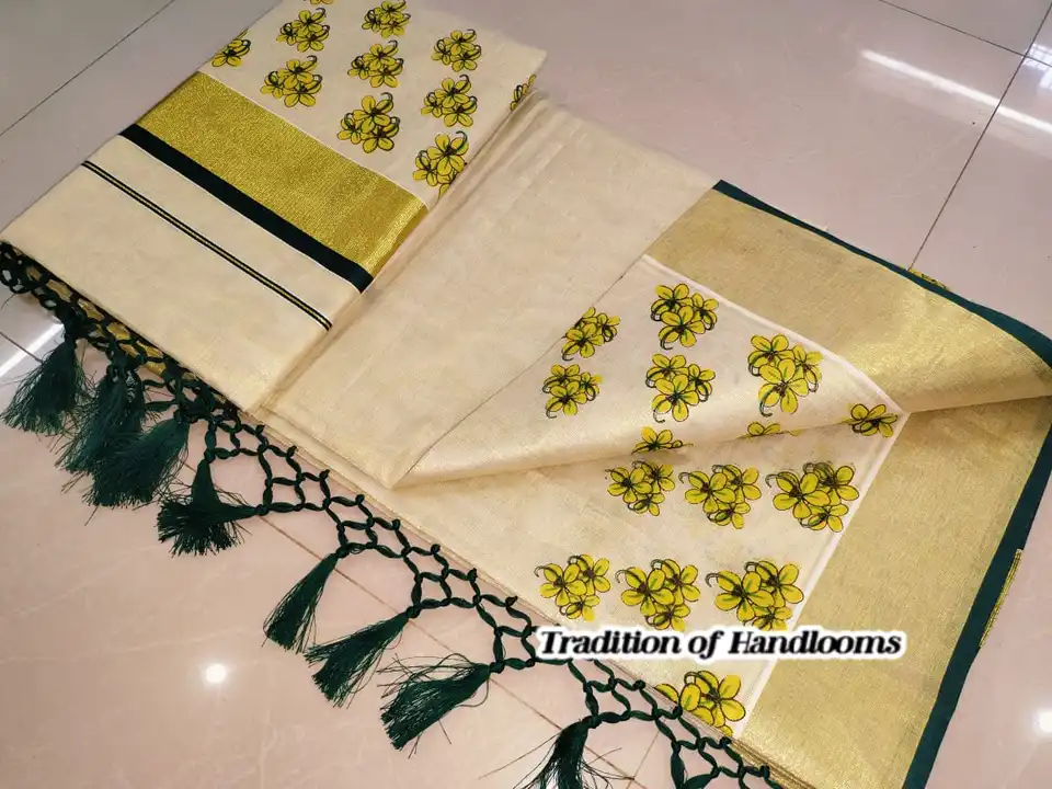Tissue cotton kasavu kerela sarees  uploaded by Maari Amman Textile on 2/26/2023