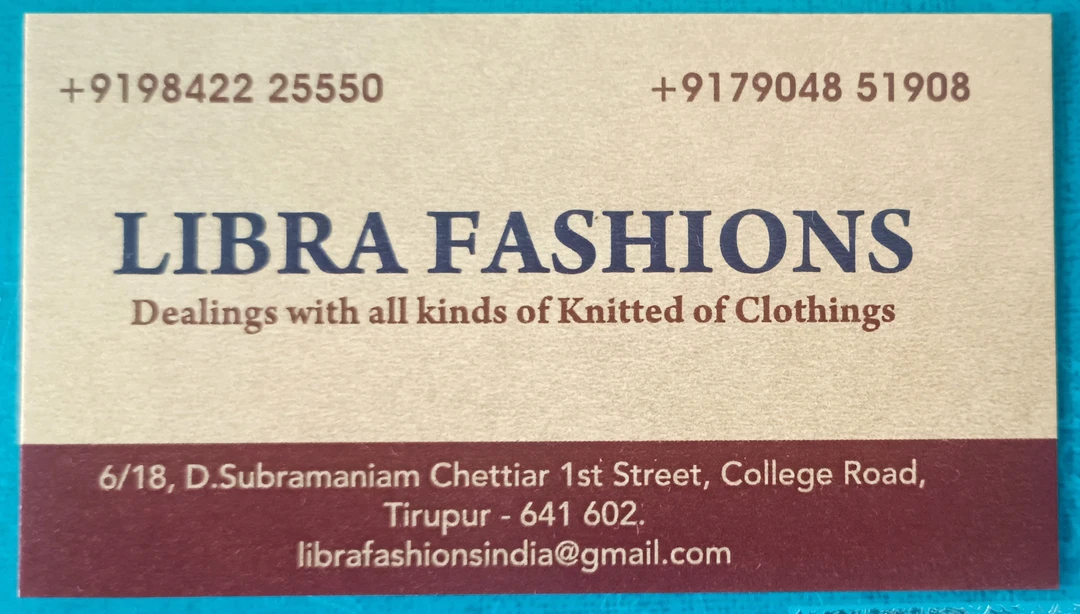Visiting card store images of Libra Fashions