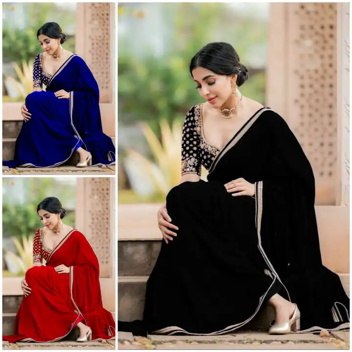 Georgette saree with velvet blouse uploaded by S.S. FASHION SURAT  on 2/26/2023