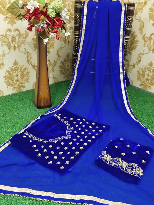 Georgette saree with velvet blouse uploaded by S.S. FASHION SURAT  on 2/26/2023