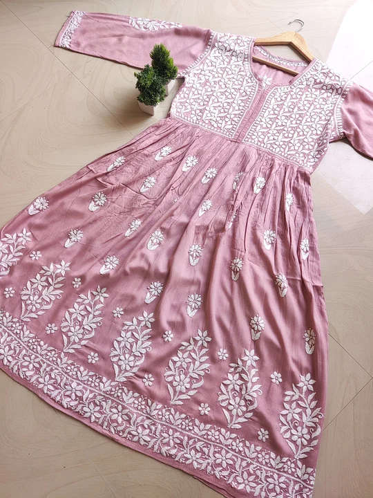 Reyon fancy chikankari gown uploaded by Fsk chikan arts on 2/26/2023