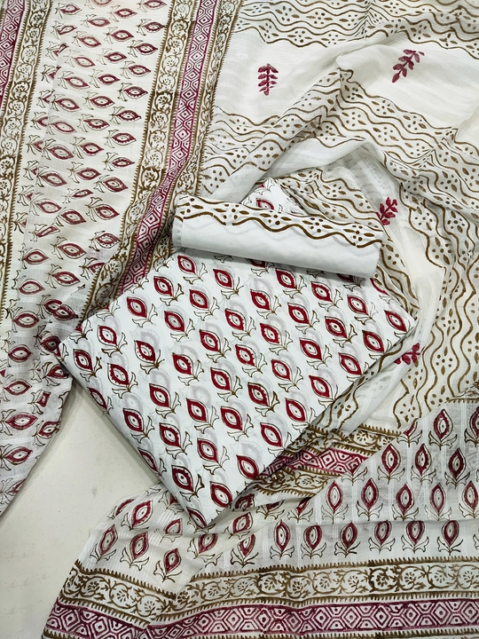 Hand Block Printed White Fabric Cotton Suits uploaded by Star Batik Print on 2/26/2023