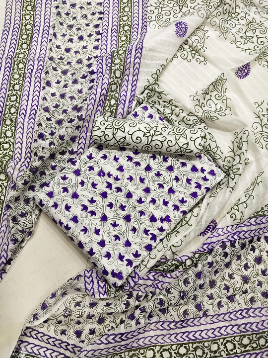 Hand Block Printed White Fabric Cotton Suits uploaded by Star Batik Print on 2/26/2023