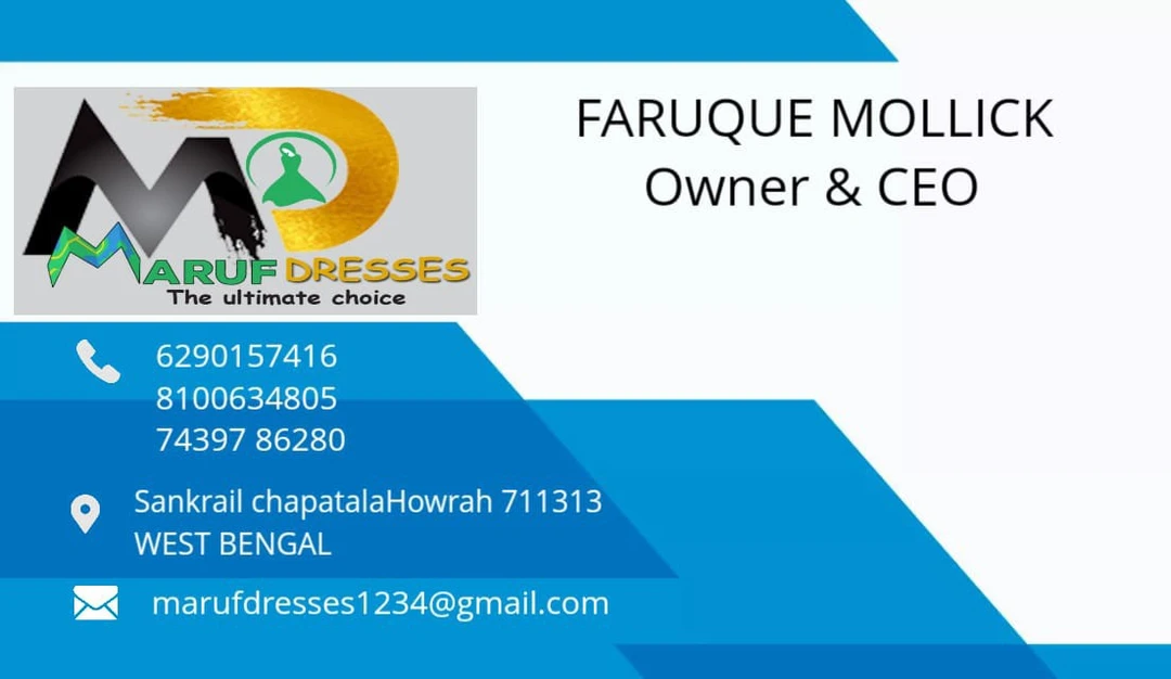 Visiting card store images of MARUF DRESSES