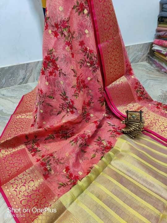 Kora organza zari woven with also digital print  uploaded by Banaras textile industry  on 2/23/2021