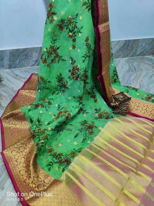 Kora organza zari woven with also digital print  uploaded by Banaras textile industry  on 2/23/2021