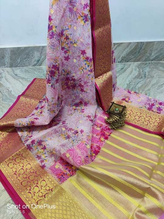 Kora organza zari woven with also digital print  uploaded by Banaras textile industry  on 2/23/2021