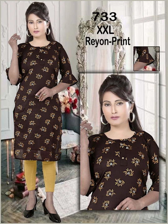 Reyon printed straight kurtis   uploaded by Radha Creation , Maira sales for Readymade items on 2/27/2023