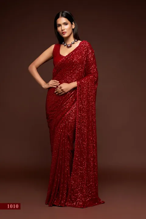 Pure Georggett saree with full Sequence work uploaded by Vraj-Vihar Synthetics on 2/27/2023