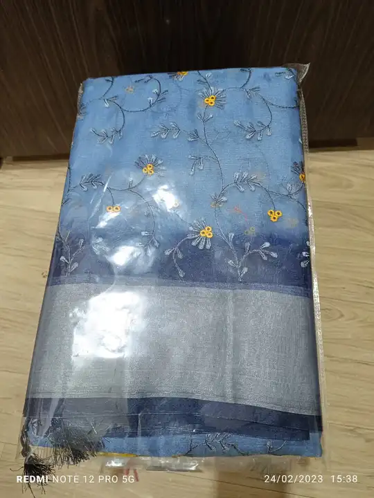 Kora and linen tissue with embroidery resham work available in stock  uploaded by A R.creation on 2/27/2023