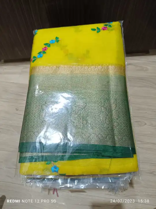 Kora and linen tissue with embroidery resham work available in stock  uploaded by business on 2/27/2023