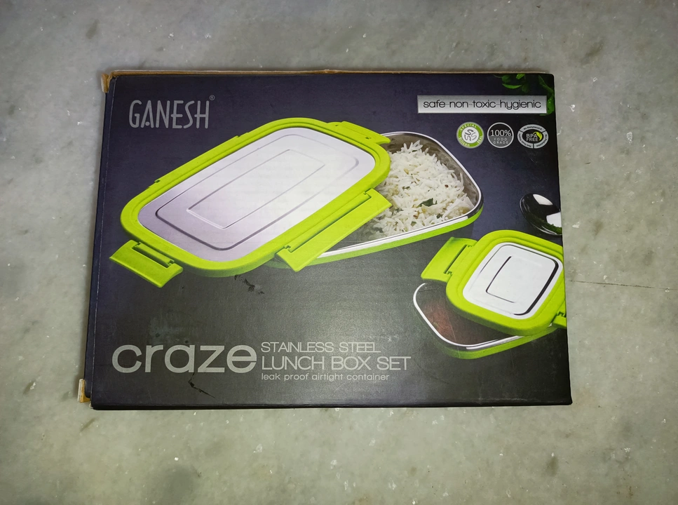Ganesh Craze Stainless Steel Lunch Box set with steel Dabbi uploaded by Vardhaman Sales Corporation on 2/27/2023