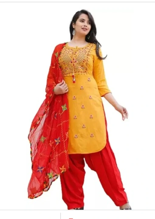 Hand block embroidered patiyala style kurti with pent and dupatta  uploaded by PANIHARI COLLECTION CENTRE on 2/27/2023