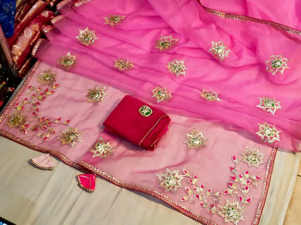 Organza fabric gotta patti work saree  uploaded by FASHION MART on 2/28/2023