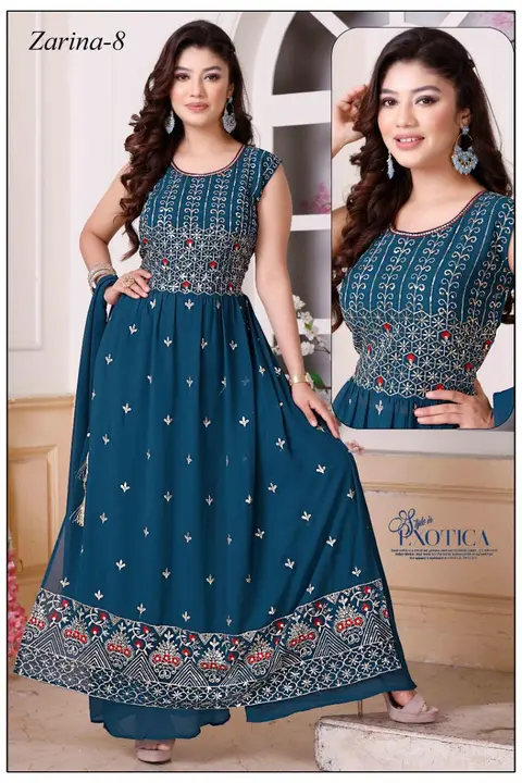 Georgette nayra cut kurti set uploaded by Evergreen on 2/28/2023