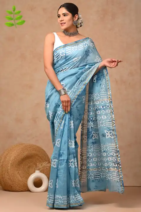 Chanderi sarees with blouse  uploaded by Ashoka bagru print on 2/28/2023