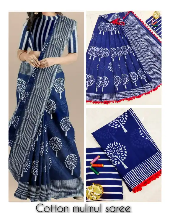  Latest hand work saree 👌 pure cotton soft mulmul sarres  uploaded by BAGRU COTTON HANDICRAFT  on 2/28/2023