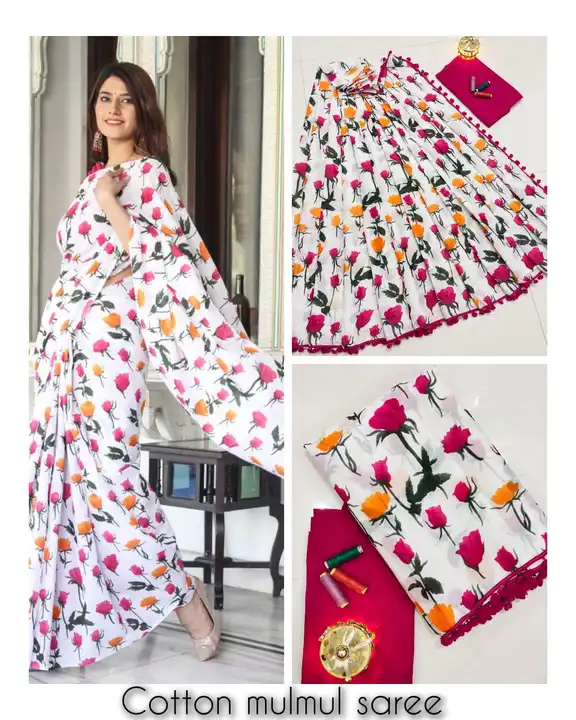  Latest hand work saree 👌 pure cotton soft mulmul sarres  uploaded by BAGRU COTTON HANDICRAFT  on 2/28/2023
