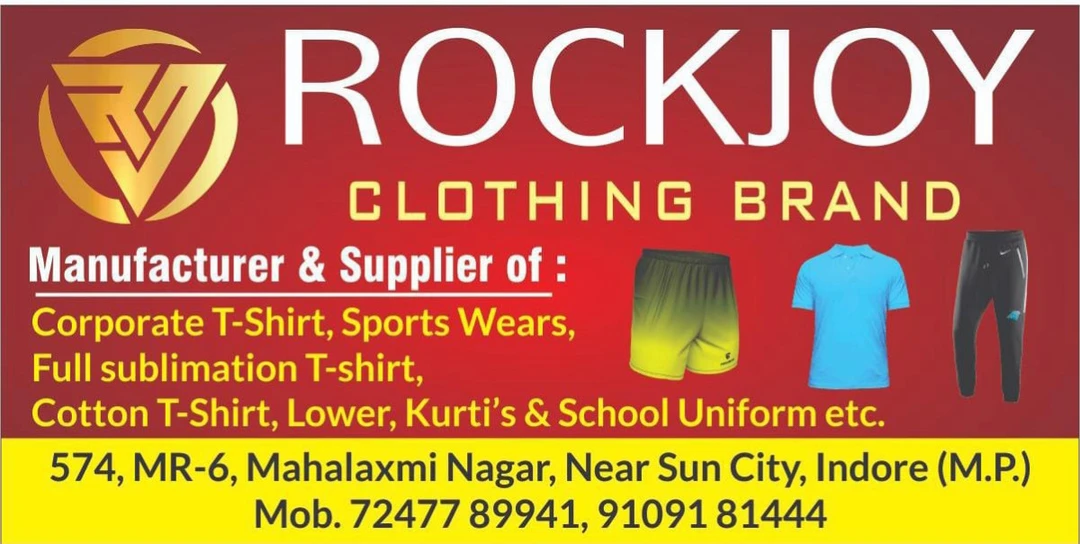 Visiting card store images of Rockjoy clothing