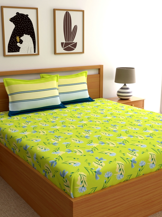 Floral Lime Green Double Bedsheet uploaded by Esskay International on 5/31/2024