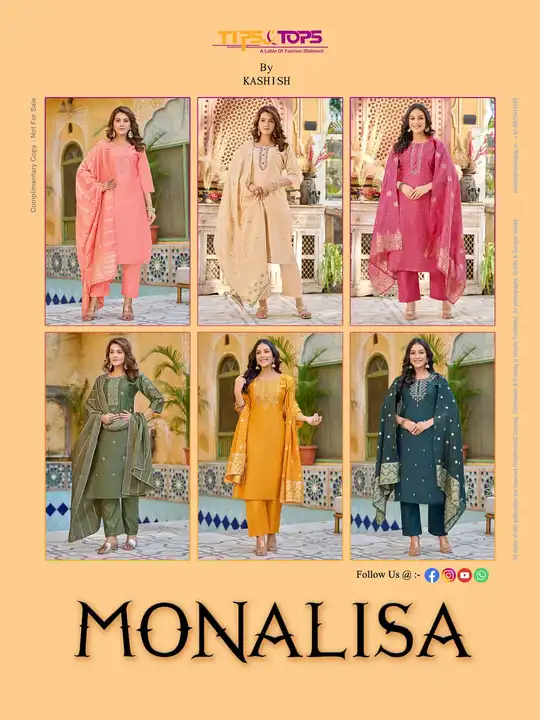 👏🏻👏🏻
*TIPS & TOPS*
Launching New Catalouge

Catalouge : 💃 *MONALISA*  💃

*Fancy 3pc Jacquard D uploaded by Agarwal Fashion  on 2/28/2023