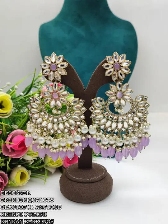 Mehendhi Polish Kundan Earrings  uploaded by L & S GOODS CO on 2/28/2023