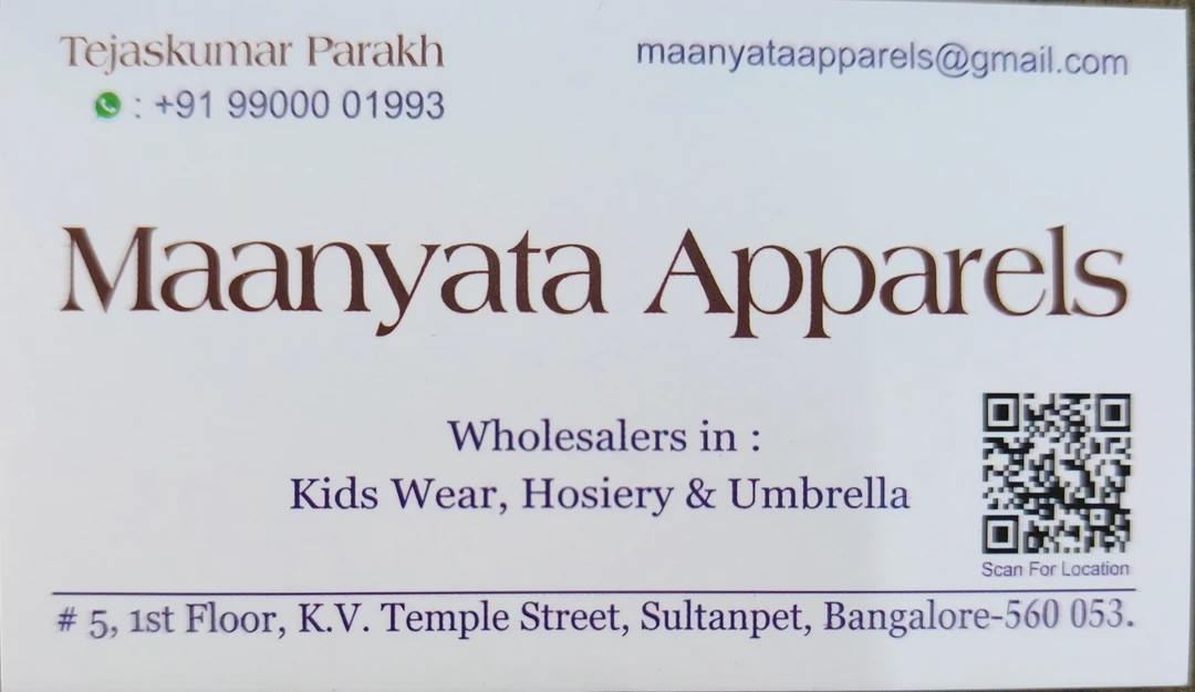 Visiting card store images of Maanyata Apparels