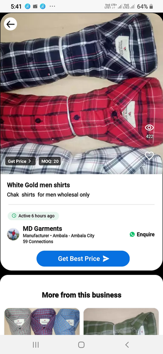 Post image I want to buy 20 pieces of White Gold men shirts. Please send price and products.