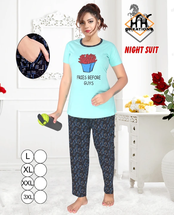 Women's Stylish Cotton Night Suit Set of T Shirt and Pyjama uploaded by H H Creation on 2/28/2023