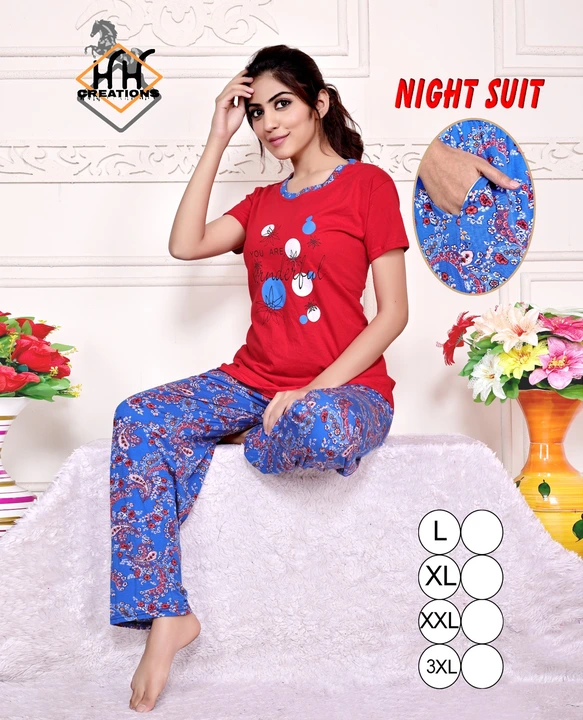 Women's Stylish Cotton Night Suit Set of T Shirt and Pyjama uploaded by H H Creation on 2/28/2023