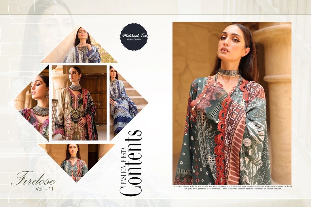 *Firouds vol .11  mehbbob tex SUITS* 

Top -Pure cotton with  embroidery 2 patch 

Bot - cotton soli uploaded by Roza Fabrics on 2/28/2023