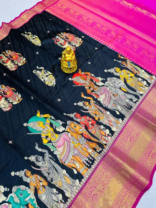 Pattu kalamkari saree with jari weaving contrast pallu uploaded by Suyukti fab on 3/1/2023